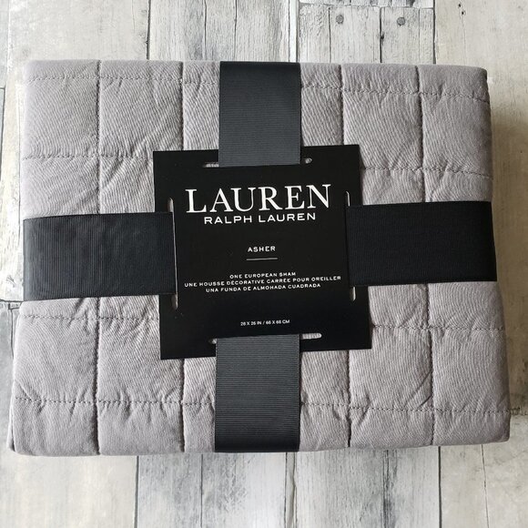 NWT - Ralph Lauren (set of 2) Asher Grey European Sham 26"x26" 100% Cotton - Picture 2 of 3